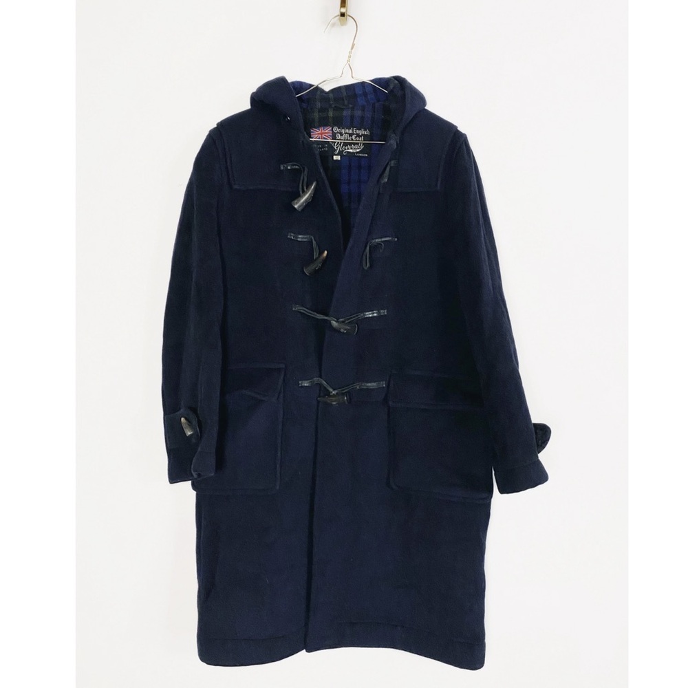 Gloverall Womens Navy Wool Long Duffel Coat size 18 Plaid